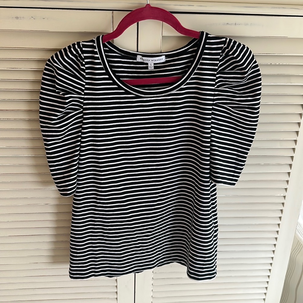 Rebecca Minkoff Striped Midi Sleeve Puff Shoulder Tee Small
